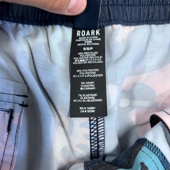 Roark Swim Shorts Mens S Navy Graphic Print Shorey 16" Shell Cove Drawstring 6" - Picture 6 of 9